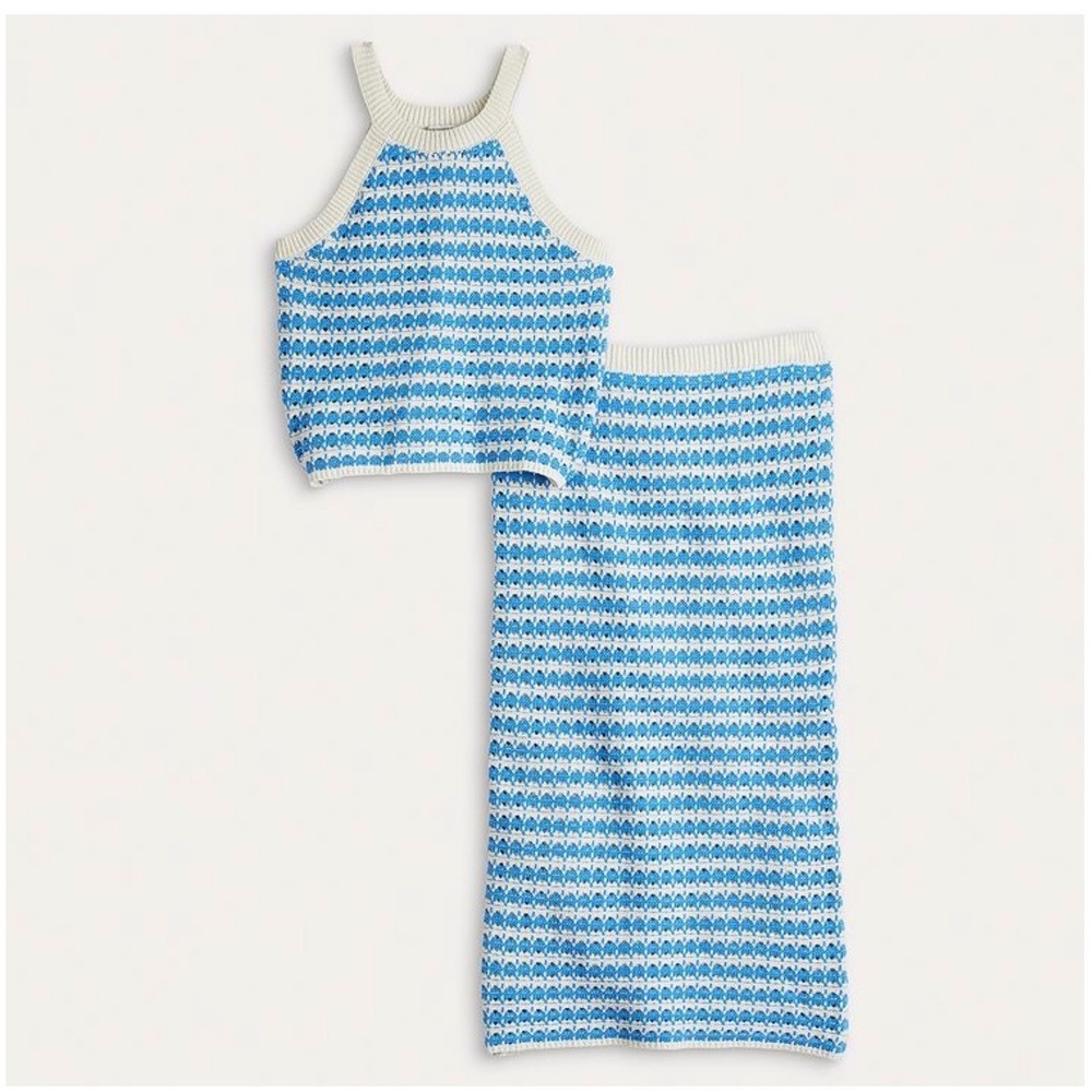 FRESHMAN KOHLS Junior Blue & White Crochet High-Neck Sweater Tank & Skirt Set XL